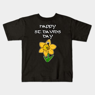 Happy St David's Day Cartoon Daffodil Wales Kids T-Shirt